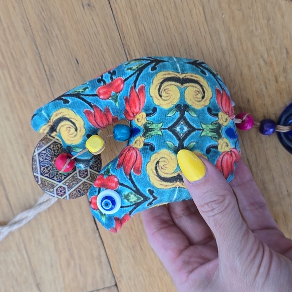 Wall Decorating Amen Bird Blue Evil eyes Handmade Colorful Fabric 11"×4" - Picture 4 of 9